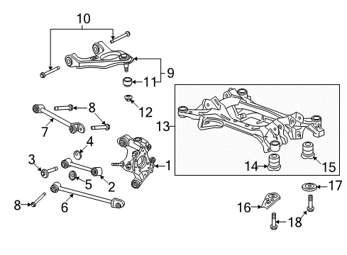 2010 Honda Accord Crosstour Rear Suspension Components, Lower Control Arm, Upper Control Arm, Stabilizer Bar Knuckle, Right Rear Diagram for 52210-TP6-A01