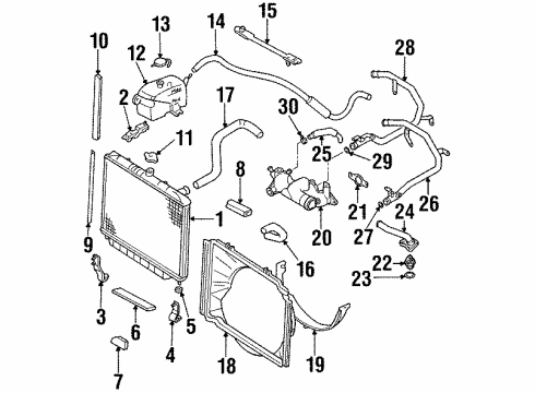 1998 Isuzu Trooper Radiator & Components Bracket, Radiator Diagram for 8-97187-675-0
