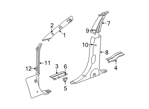 2004 Chrysler Pacifica Interior Trim - Pillars, Rocker & Floor Panel-A Pillar Diagram for TW22TL2AD