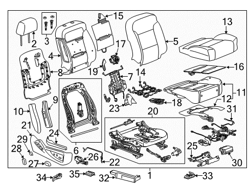 2016 Chevrolet Silverado 1500 Passenger Seat Components Track End Cover Diagram for 22821880