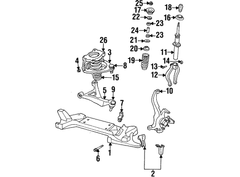 1996 Dodge Stratus Front Suspension Components, Lower Control Arm, Upper Control Arm, Stabilizer Bar Bushing Diagram for 4695096