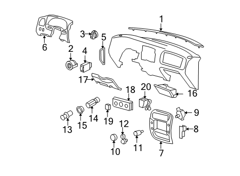 2000 Ford Ranger Switches Center Bezel Diagram for 5L5Z-1004302-EAA