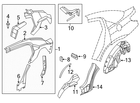 2014 Chrysler 200 Inner Structure - Quarter Panel Plate-Striker Diagram for 68054648AA