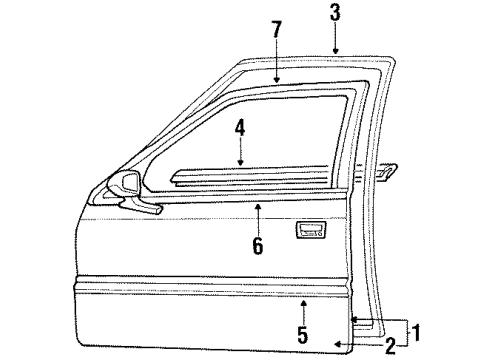1988 Dodge Shadow Front Door WEATHERSTRIP Front Door OPNG RIGHT/LEFT Diagram for 5257263
