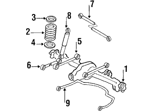 1988 Toyota Cressida Rear Suspension Components, Lower Control Arm, Upper Control Arm, Stabilizer Bar Insulator Diagram for 48258-30010