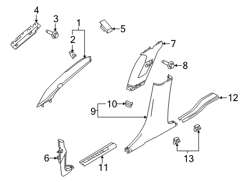 2016 Lincoln MKS Interior Trim - Pillars, Rocker & Floor Windshield Pillar Trim Diagram for DA5Z-5403599-AA