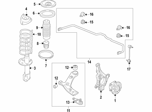 2020 Kia Sorento Front Suspension Components, Lower Control Arm, Stabilizer Bar Front Spring Pad, Lower Diagram for 54633-C5000