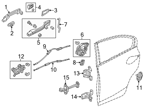 2020 Honda Civic Rear Door Handle Assembly, Passenger Side Inside (Grand Bonheur Silver) Diagram for 72120-TEA-T01ZA