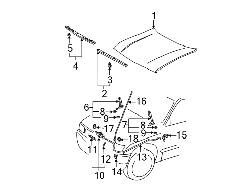 2003 Toyota Tacoma Hood & Components Hinge Diagram for 53410-35010