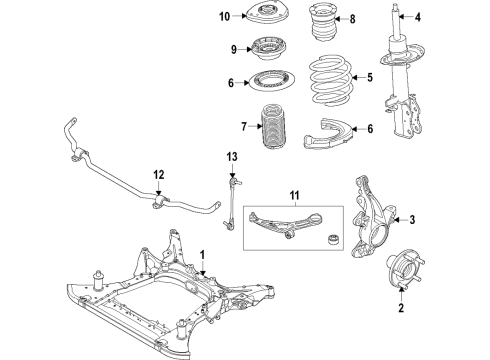 2021 Ford Mustang Mach-E Front Suspension Components, Lower Control Arm, Ride Control, Stabilizer Bar Strut Mount Diagram for JX6Z-3A197-G