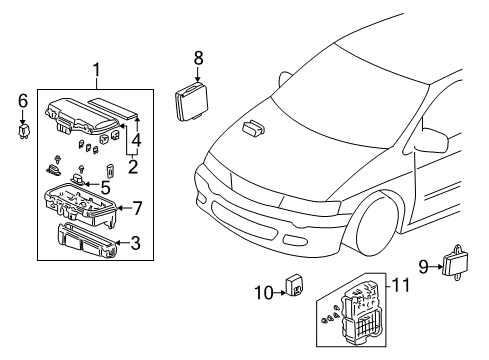 2000 Honda Odyssey Electrical Components Box Assembly, Fuse (Passenger Side) Diagram for 38210-S0X-A21