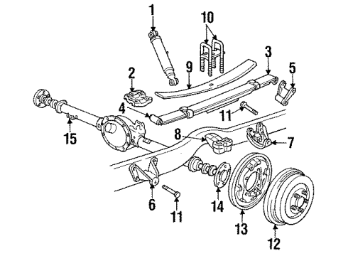 1991 Dodge W350 Rear Suspension Components, Axle Housing Drum-Rear Wheel Brake Diagram for 52008325
