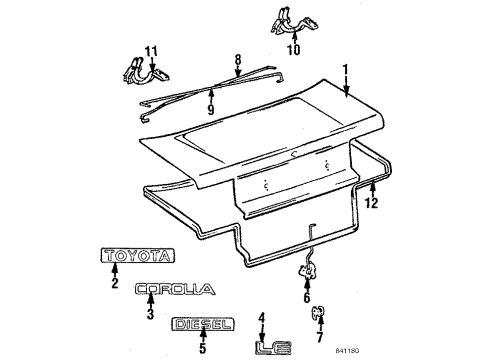 1985 Toyota Corolla Trunk Luggage Compartment Door Lock Assembly Diagram for 64610-12110