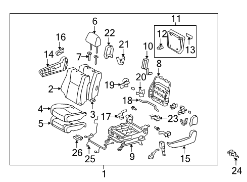 2012 Toyota Sequoia Passenger Seat Components Seat Back Panel Diagram for 71771-0C020-B0