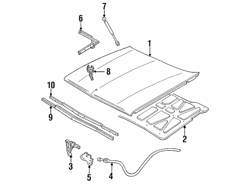 1988 Cadillac DeVille Hood & Components, Exterior Trim Latch Asm-Hood Secondary Diagram for 14039230