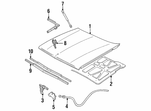 1991 Cadillac Fleetwood Hood & Components, Exterior Trim Latch Asm-Hood Secondary Diagram for 25536106