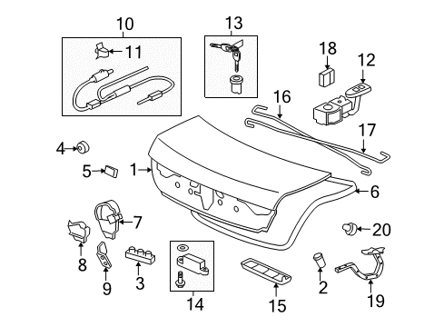 2009 Honda Accord Trunk Cover, Trunk Lock Diagram for 74852-TA0-003