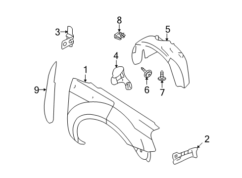 2009 Mercury Sable Fender & Components Fender Liner Diagram for 8G1Z-16103-A