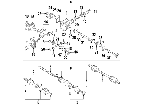 2007 Infiniti G35 Front Axle, Axle Shafts & Joints, Differential, Drive Axles, Propeller Shaft Housing-Front Final Drive Diagram for 38511-AR50A