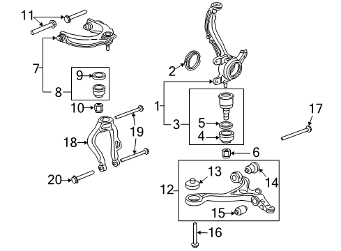 2011 Honda Accord Crosstour Front Suspension Components, Lower Control Arm, Upper Control Arm, Stabilizer Bar Boot Kit, FR. Arm (Upper) Diagram for 06510-TP6-A01
