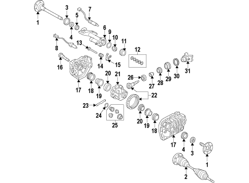 2016 GMC Sierra 1500 Front Axle, Axle Shafts & Joints, Differential, Drive Axles, Propeller Shaft Front Axle Assembly Diagram for 23312174