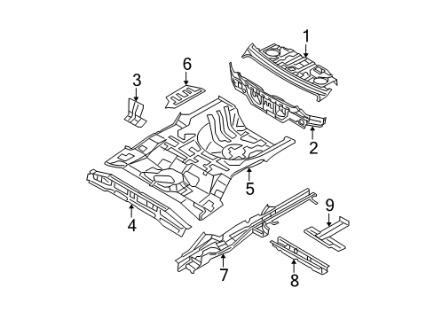 2006 Kia Spectra Rear Body Panel, Floor & Rails GUSSET Assembly-Package Tray Side Diagram for 655812F000