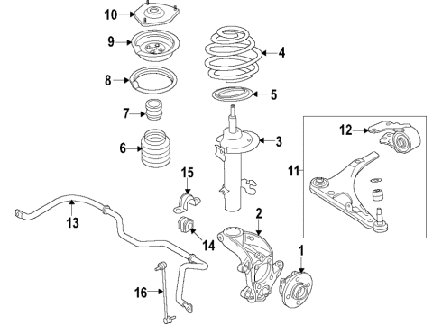 2016 Honda Pilot Front Suspension Components, Lower Control Arm, Stabilizer Bar Bracket, Right Front Diagram for 51390-TZ5-A00