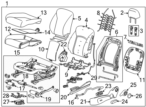 2015 Buick Verano Driver Seat Components Headrest Guide Diagram for 95970668