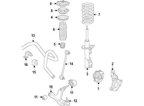2019 Chevrolet Traverse Front Suspension Components, Lower Control Arm, Stabilizer Bar Front Suspension Strut Assembly Diagram for 84257825