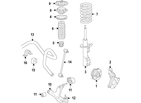 2019 Chevrolet Traverse Front Suspension Components, Lower Control Arm, Stabilizer Bar Front Suspension Strut Assembly Diagram for 84257826