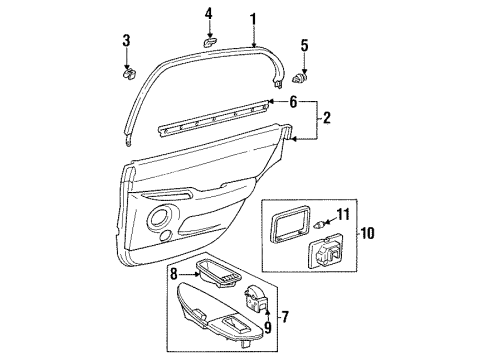 1996 Lexus GS300 Rear Door Weatherstrip, Rear Door Glass, Inner LH Diagram for 68174-30060