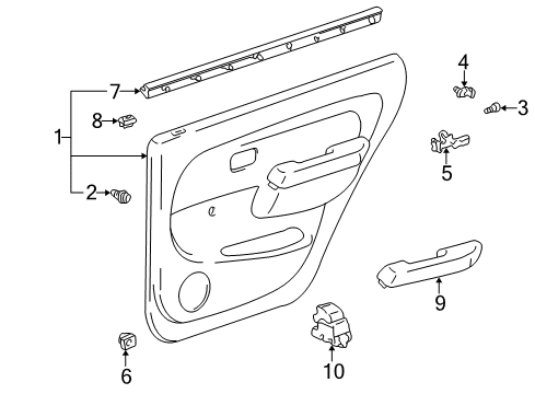 2002 Toyota 4Runner Rear Door Trim Panel Assembly Grommet Diagram for 90189-06034