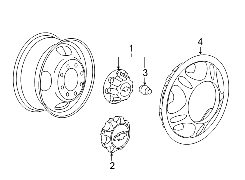 2011 Chevrolet Silverado 3500 HD Wheel Covers & Trim Hub Cap Diagram for 9597797