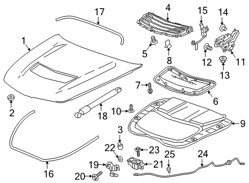 2018 Cadillac CTS Hood & Components Latch Diagram for 84053839