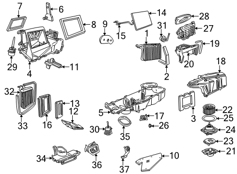 1997 Ford Expedition A/C Evaporator & Heater Components Cover Assembly Diagram for YL7Z-19B555-FA