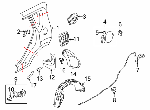 2011 Kia Soul Quarter Panel & Components, Exterior Trim RETAINER-Rear Door STRIK Diagram for 717412K000