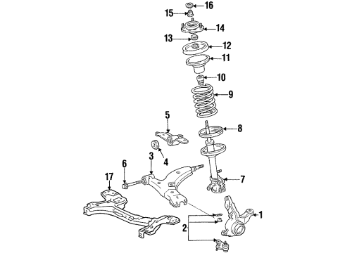 1996 Geo Prizm Front Suspension Components, Lower Control Arm Shield, Front Suspension Strut Diagram for 94845311