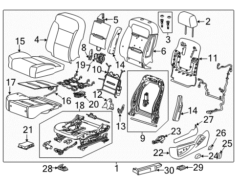2018 GMC Yukon Driver Seat Components Recliner Cover Bracket Diagram for 22844113
