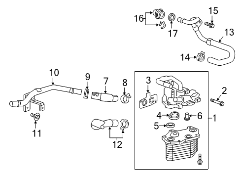 2017 Cadillac CT6 Engine Oil Cooler Oil Cooler Assembly Diagram for 12699381