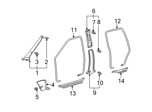 2005 Scion xA Interior Trim - Pillars, Rocker & Floor Windshield Pillar Trim Diagram for 62212-52091-B0