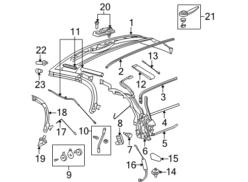 2009 Pontiac Solstice Convertible Top Upper Rail Diagram for 19121220