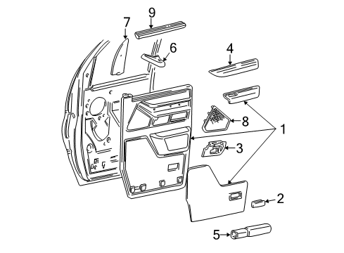 1999 Ford E-350 Econoline Club Wagon Interior Trim - Door Mount Plate Diagram for F7UZ-14524-AAM