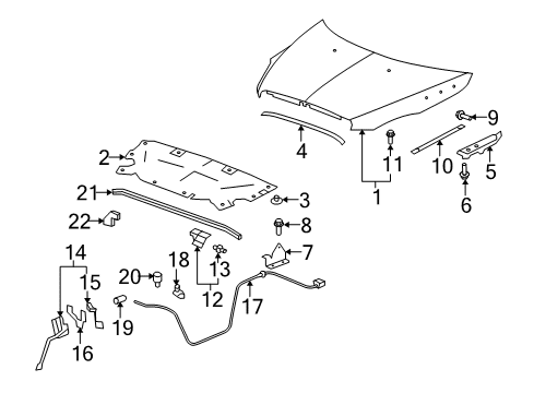 2008 Buick Enclave Hood & Components Support Strut Diagram for 25796763