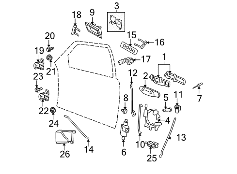 2003 Mercury Grand Marquis Front Door - Lock & Hardware Handle, Outside Diagram for 6W7Z-5422405-A