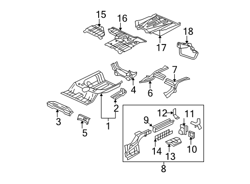 2007 Honda Civic Rear Body - Floor & Rails Crossmember, R. RR. Floor (Upper) Diagram for 65740-SNF-A00ZZ