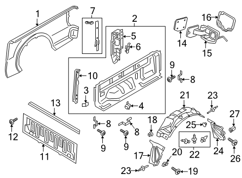 2021 Ford Ranger Front & Side Panels Filler Pocket Diagram for KB3Z-2127936-A