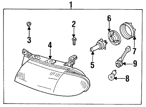 1997 Nissan Altima Bulbs Driver Side Headlamp Assembly Diagram for B6060-1E401