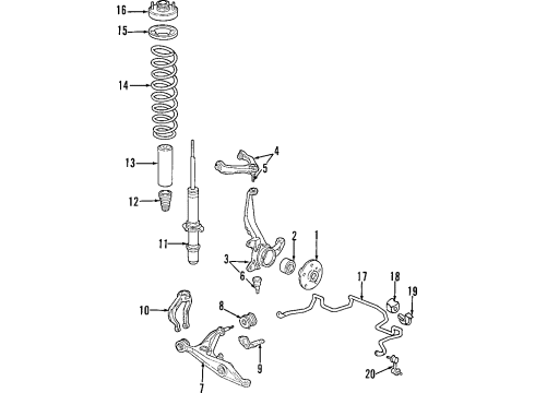 1997 Honda CR-V Front Suspension Components, Lower Control Arm, Upper Control Arm, Stabilizer Bar Hub Assembly, Front Diagram for 44600-S47-000