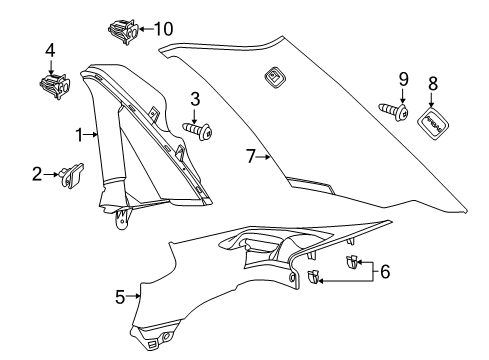 2014 Chevrolet Caprice Interior Trim - Quarter Panels Pillar Trim Diagram for 92264432