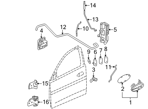 2006 Pontiac Grand Prix Front Door - Lock & Hardware Rod-Front Side Door Outside Handle Diagram for 10440389